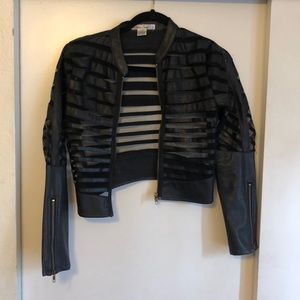 Cropped mesh moto jacket